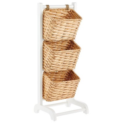 mDesign Vertical Standing Storage Basket Stand with 3 Baskets - White/Tan