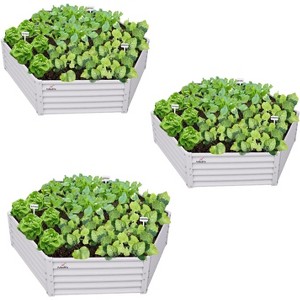 Anybear 3Pcs Galvanized Raised Garden Beds,70x60x18" Metal Planter Box for Planting Vegetables Flowers Herb, Anti-Rust & Easy-Setup, White - 1 of 4
