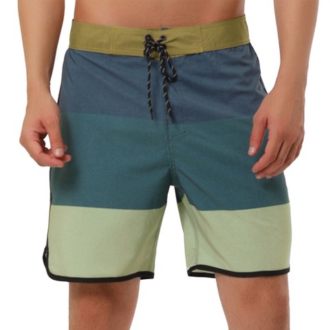 INSPIRE CHIC Men's Drawstring Swimming Surfing Color Block Board Shorts Blue Green 34
