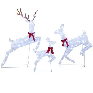 Costway 3 PCS Christmas Lighted Reindeer Family Set with 255 Cold White LED Lights Stakes - 1 of 4