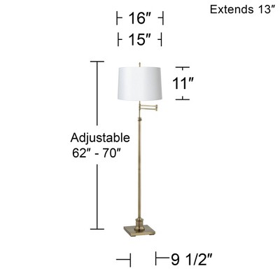Adjustable Antique Brass Swing Arm Floor Lamp with White Drum Shade