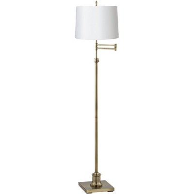 360 Lighting Modern Swing Arm Floor Lamp Adjustable Height Antique Brass White Hardback Drum Shade for Living Room Reading Bedroom