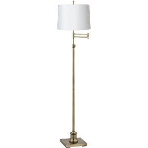 360 Lighting Modern Swing Arm Floor Lamp Adjustable Height 70" Tall Antique Brass White Hardback Drum Shade for Living Room Reading Bedroom - 1 of 3