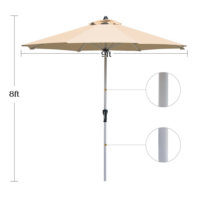Costway 9' Patio Market Umbrella Outdoor Table  Aluminum Crank W/8 Rib, 3 of 11