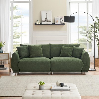 MYINDA 86.6'' Teddy Plush Modular Sectional Couch with Upholstered Arms Bread Sectional Sofa for Living Room Bedroom Office