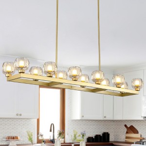 CityFurn 12-Light Modern Rectangle Kitchen Island Chandelier with Glass Shades - 1 of 4