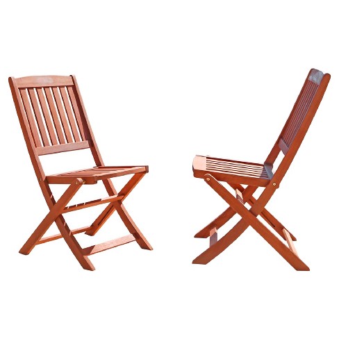 Vifah Set Of 2 Outdoor Eucalyptus Wood Folding Bistro Chairs