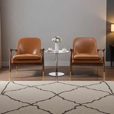 29.2" Cognac Faux Leather Mid-Century Accent Chairs Set of 2 with Brass-Tipped Legs