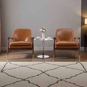29.2" Cognac Faux Leather Mid-Century Accent Chairs Set of 2 with Brass-Tipped Legs - 1 of 4