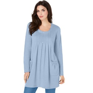 Roaman's Women's Plus Size Long Sleeve Two Pocket Soft Knit Tunic - 1 of 4