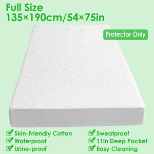 NewHome "Full Size Waterproof Mattress Protector, Soft Cotton Pad, Deep Pocket, Noiseless & Machine Washable" White - 1 of 3