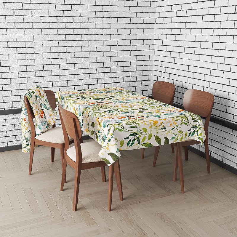 KOVOT Tablecloth Floral 60" x 84" Table Cover for Indoor or Outdoor Summer Spring Fall Flower Design Rectangle Oblong Tablecloth - Green Leaves, 2 of 5
