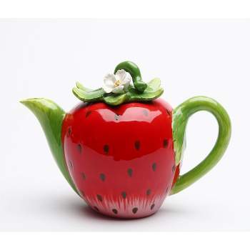 Kevins Gift Shoppe Hand Painted Ceramic Strawberry Teapot