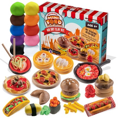 Original Stationery Mini World Food Air Dry Clay Kit, 10 Colors of Modeling Clay, Over 19 Pieces - Ages 6-8