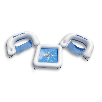 Swimline 33" Inflatable 3-Piece Poker Game Deck and Chairs with Waterproof Playing Cards - White/Blue