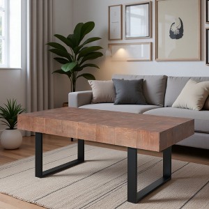 47.2" Parquet Wood Coffee Table with Metal Frame - 1 of 4