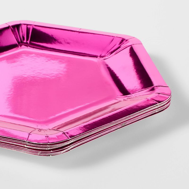 10ct Hot Pink Metallic Hex Shaped Snack Plates - Spritz&#8482;, 3 of 4