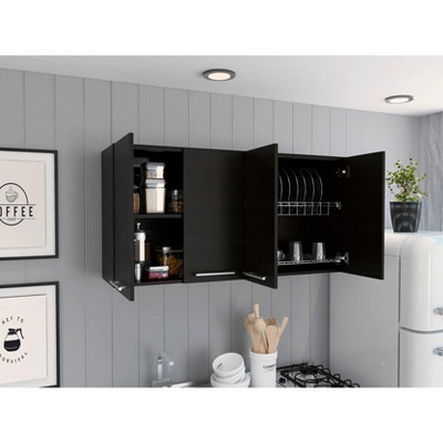 VYNXARIA Rectangle Wall Cabinet with Four Swing Doors in Black Wenge Finish ¨C Perfect for Kitchen Storage