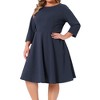 Women's Plus Size Crew Neck 3/4 Sleeve High Waist Button Decor Office Casual A Line Midi Dress with Zipper - Agnes Orinda 4X Navy Blue - 2 of 4