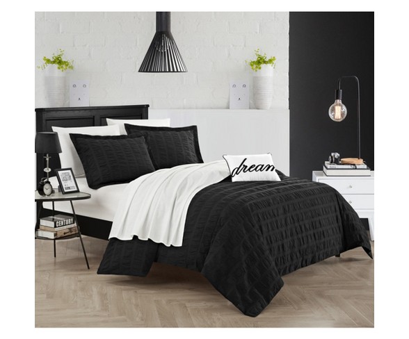 Queen 4pc Tornio Duvet Cover Set Black - Chic Home