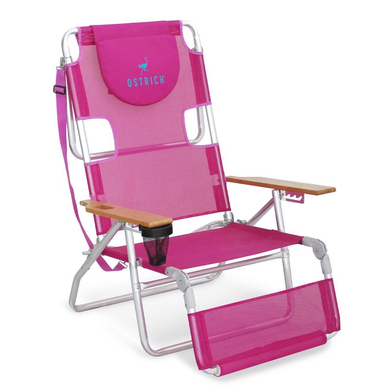 Ostrich 3N1 Lightweight Lawn Beach Reclining Lounge Chair with Footrest, Outdoor Furniture for Patio, Balcony, Backyard, or Porch, Pink, 1 of 7