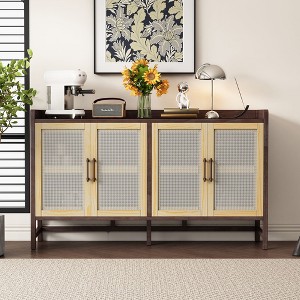 Sapphtopaz 60" Rustic Decorative Storage Cabinet Sideboard Buffet Cabinet with Storage Pantry Cabinet with Rattan Doors for Entryway, Living Room - 1 of 4