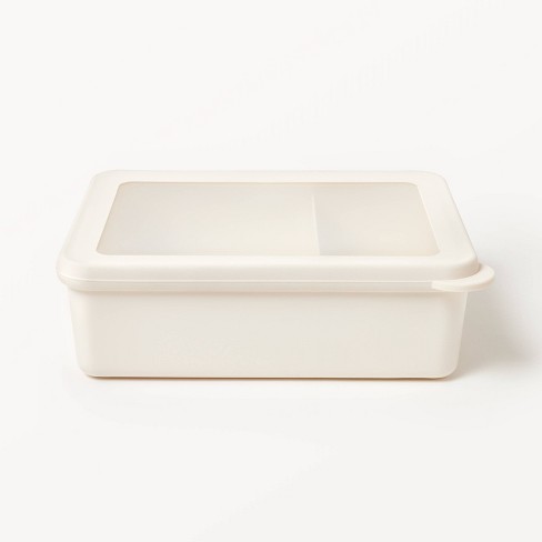 Bento Tek 3 oz White Buddha Box Snack / Sauce Container - with Beige Lid -  3 3/4 x 2 1/4 x 1 1/4 - 4 count box