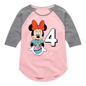 Girls' - Disney - Minnie Birthday 4 Shirt Tail Raglan Graphic T-shirt - 1 of 3
