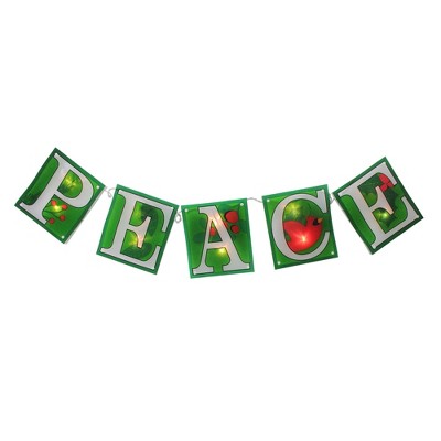 Impact Innovations 10-Count Green and Clear Shimmering "PEACE" Garland Mini Christmas Light Set, 4.5ft White Wire