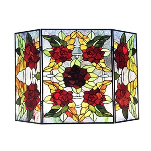 Chloe Lighting Canna Tiffany-Style 3pcs Folding Floral Stained Glass Fireplace Screen 40" Width - 1 of 3