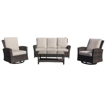 Courtyard Casual Cheshire 4 pc Sofa and Swivel Glider Set  Includes: One Recline Sofa, One Coffee Table and Two Swivel Gliders