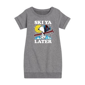 - Peanuts - Snoopy Ski Ya Later Graphic Short Sleeve Fleece Dress - 1 of 4