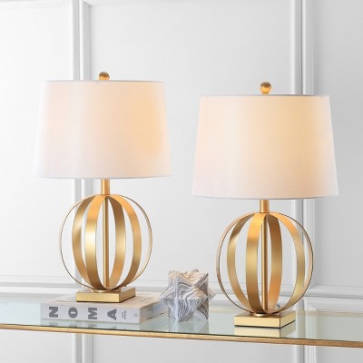 Euginia Sphere Gold-Finished Metal Table Lamp Set with White Cotton Shade