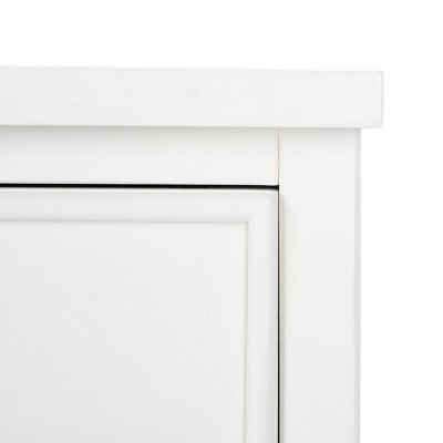 Transitional White Poplar Wood Nightstand with Metal Pulls and Storage