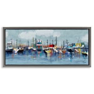 Stupell Industries Varied Boats Docked Port Marina Floating Frame Canvas Art, Gray, 31" x 14" - 1 of 4