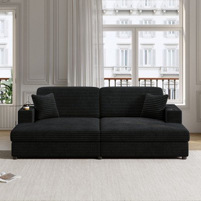NicBex Oversized Corduroy Loveseat Chaise Sectional Sofa Bed - 2 Cup Holders & 2 Pillows for Living Room/Bedroom