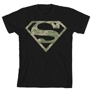Superman Camo Logo Black T-shirt Toddler Boy to Youth Boy - 1 of 3