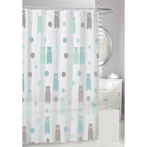 Happy Bears Shower Curtain Teal Gray, Teal And Grey Shower Curtain