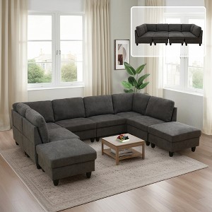 AndMakers 118 in. W Square Arm 8-piece U Shaped Polyester Modern Sectional Sofa - 1 of 4