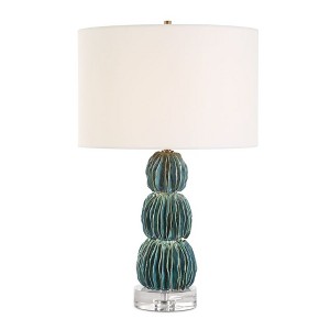 Uttermost Bonaire Teal Blue Table Lamp – Handcrafted Ceramic Base with Crystal Foot and Linen Shade, 25” High, 3-Way Socket - 1 of 4