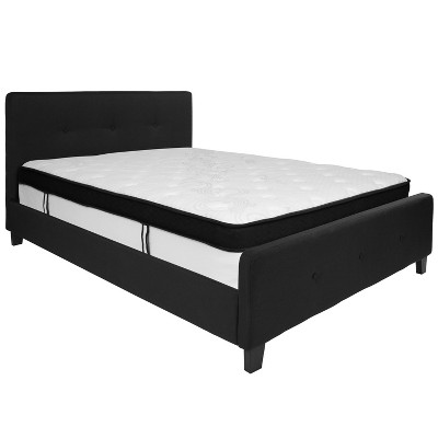 Emma and Oliver Button Tufted Upholstered Platform Bed and Memory Foam Pocket Spring Mattress