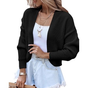 Womens Rib Knit Cardigna Latern Sleeve Open Front Swetaer Cardigan Drop Shoulder Color Block Chunky Cardigans for Women - 1 of 4