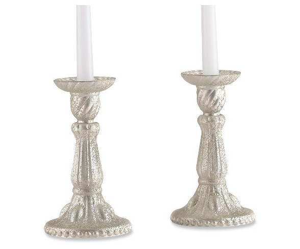 2ct Frosted Mercury Glass Candlestick Set Light Champagne - Kate Aspen&#174;