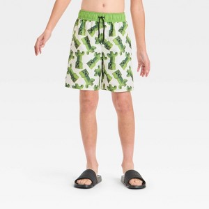 Boys' Minecraft Movie Art Swim Shorts - White/Green - 1 of 3