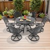 7-Piece Round Cast Aluminum Outdoor Patio Dining Set with Swivel Chairs & Blue Cushions - 2 of 4