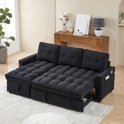 MAYEERTY 78.75 Inch Reclining Sofa Pull Out Sofa Bed USB Type C Ports L Shaped Sectional Reclining Storage Arm Organizer Pocket Living Room