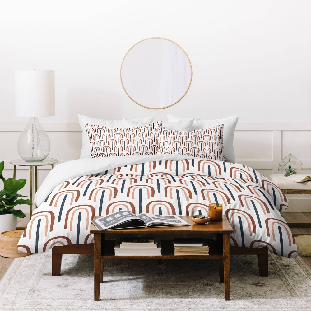 Photos - Bed Linen Twin/Twin XL Emanuela Carratoni Modern Rainbow Pattern Duvet Set Red - Deny Designs: Microfiber, Reversible, 300 Thread Coun