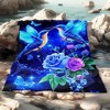 1pc Whimsy Wings Adult Novelty Party Gift - Blue Hummingbird & Floral Design Polyester Throw Blanket, Ideal for Sofa, Bed, Travel, Office. - 4 of 4