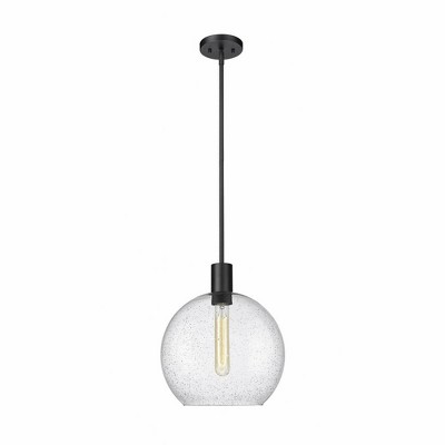 Matte Black and Nickel Globe Pendant with White Glass Shade