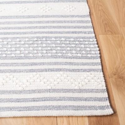 Ivory and Silver Striped Flat Woven Wool Cotton Area Rug